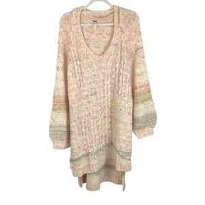 Free People Confetti Balloon Sleeve V-Neck High Low Sweater